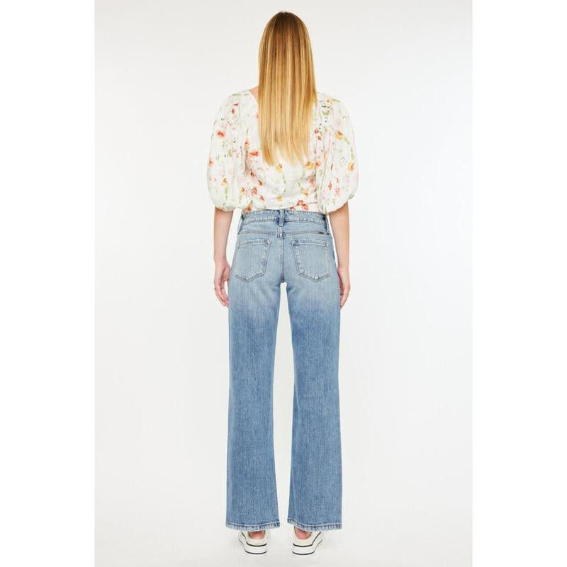 Kancan Denver Mid Rise Straight Jeans with Frayed Hem