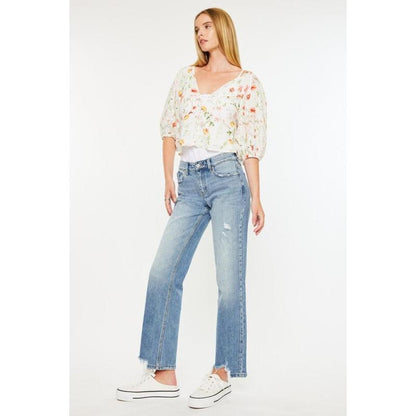 Kancan Denver Mid Rise Straight Jeans with Frayed Hem