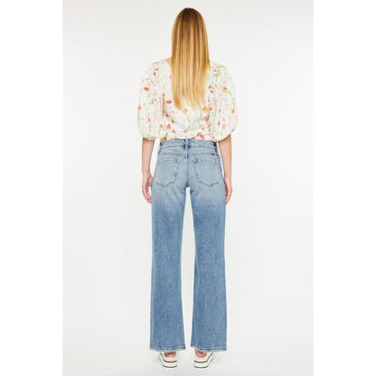 Kancan Denver Mid Rise Straight Jeans with Frayed Hem